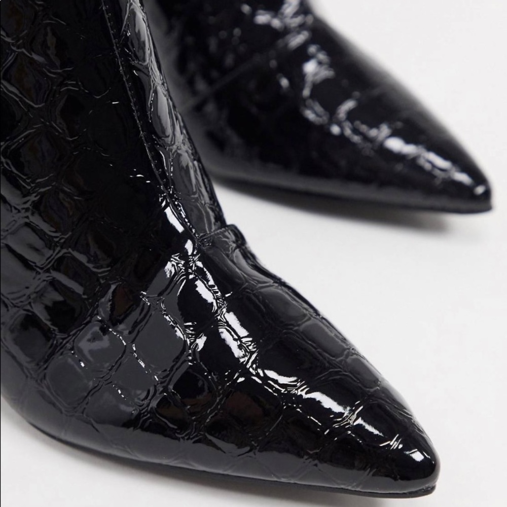 Black patent croc boots